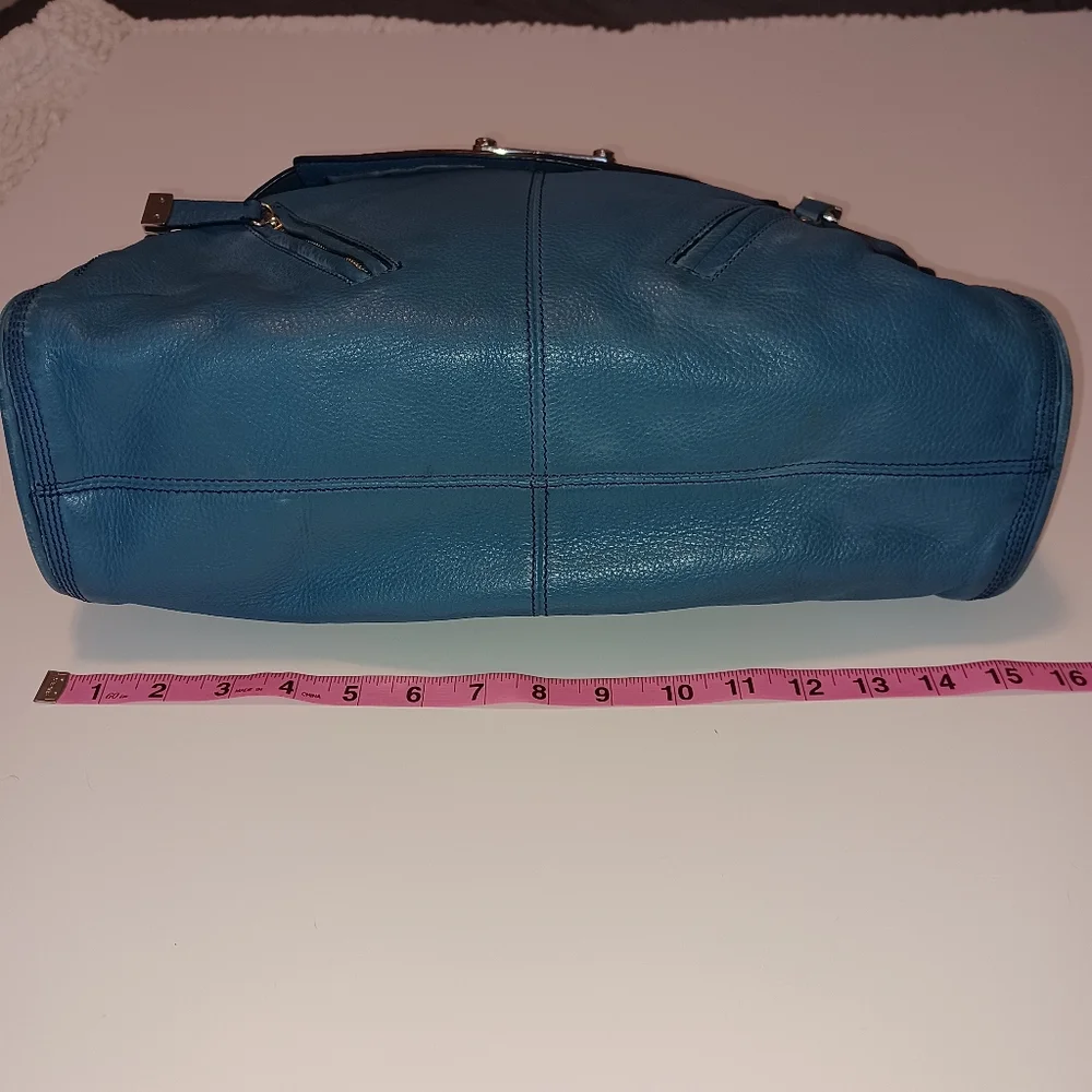 Calvin Klein Pebbled Leather Shoulder Bag Top Handle Purse Blue